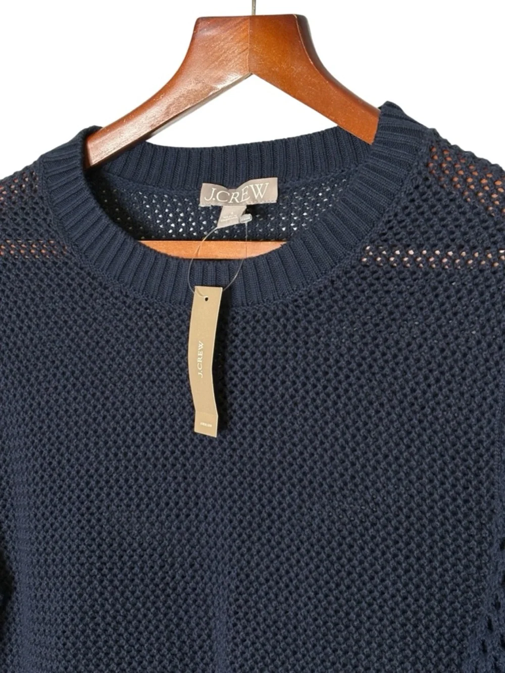 NWT J Crew Crochet Open Knit Crewneck Beach Sweater Navy Blue BQ212 • Size S - Picture 3 of 9